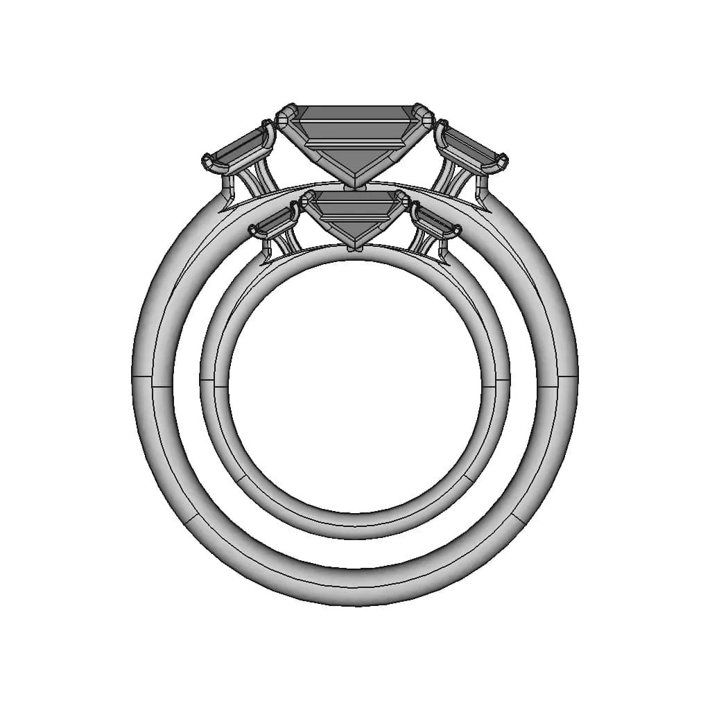 Three Stone Radiant Cut Diamond Ring Solidworks Project - Standard Mechanical Component_0_0_degree_snapshot