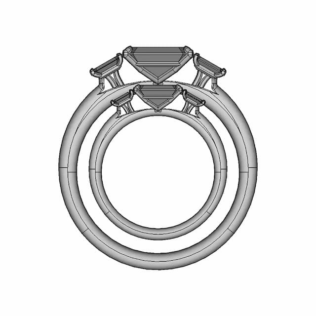 Three Stone Radiant Cut Diamond Ring Solidworks Project - Standard Mechanical Component