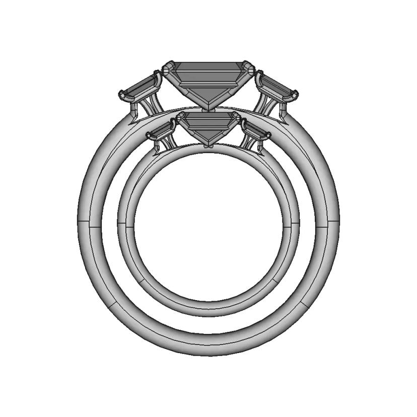 Three Stone Radiant Cut Diamond Ring Solidworks Project - Standard Mechanical Component