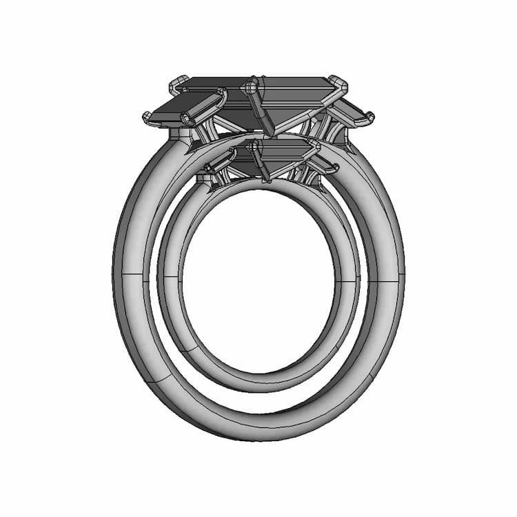 Three Stone Radiant Cut Diamond Ring Solidworks Project - Standard Mechanical Component