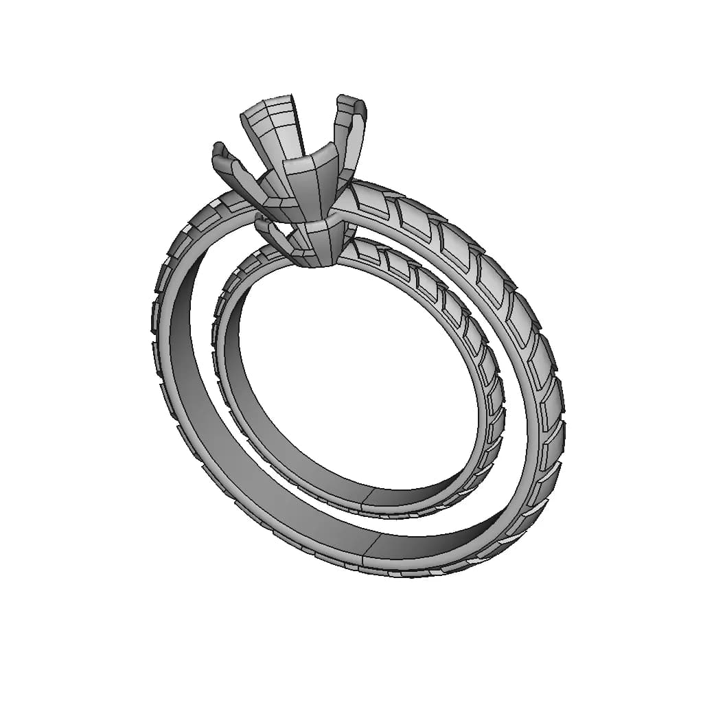 Art Ring Gothic Engagement Ring 375_Rose_Gold & Emerald Topaz & Palladium | High-Quality CAD Model_60_30_degree_snapshot