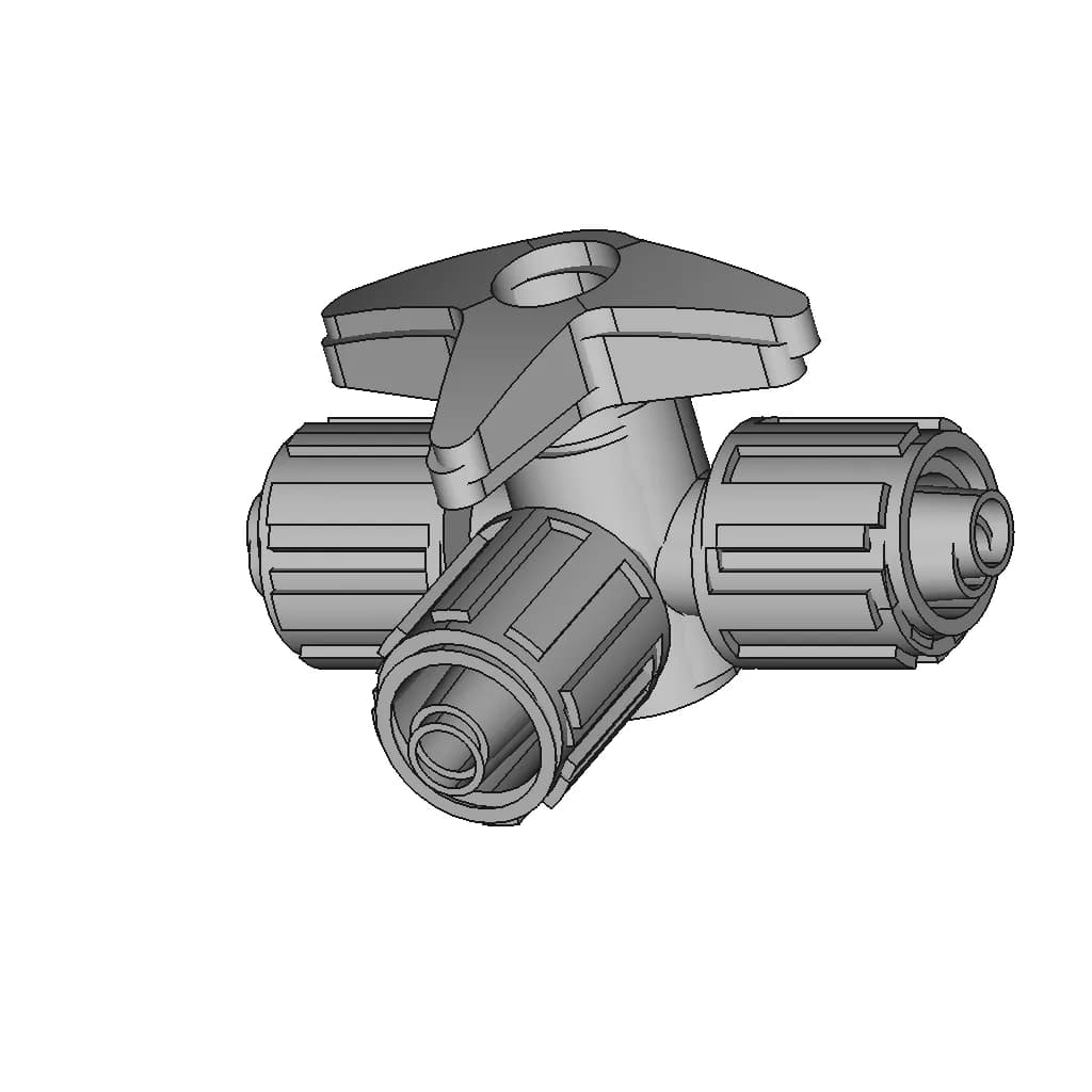 3-Port-Stopcock Valve (For Microfluidics) | 3D Engineering Design File_60_30_degree_snapshot