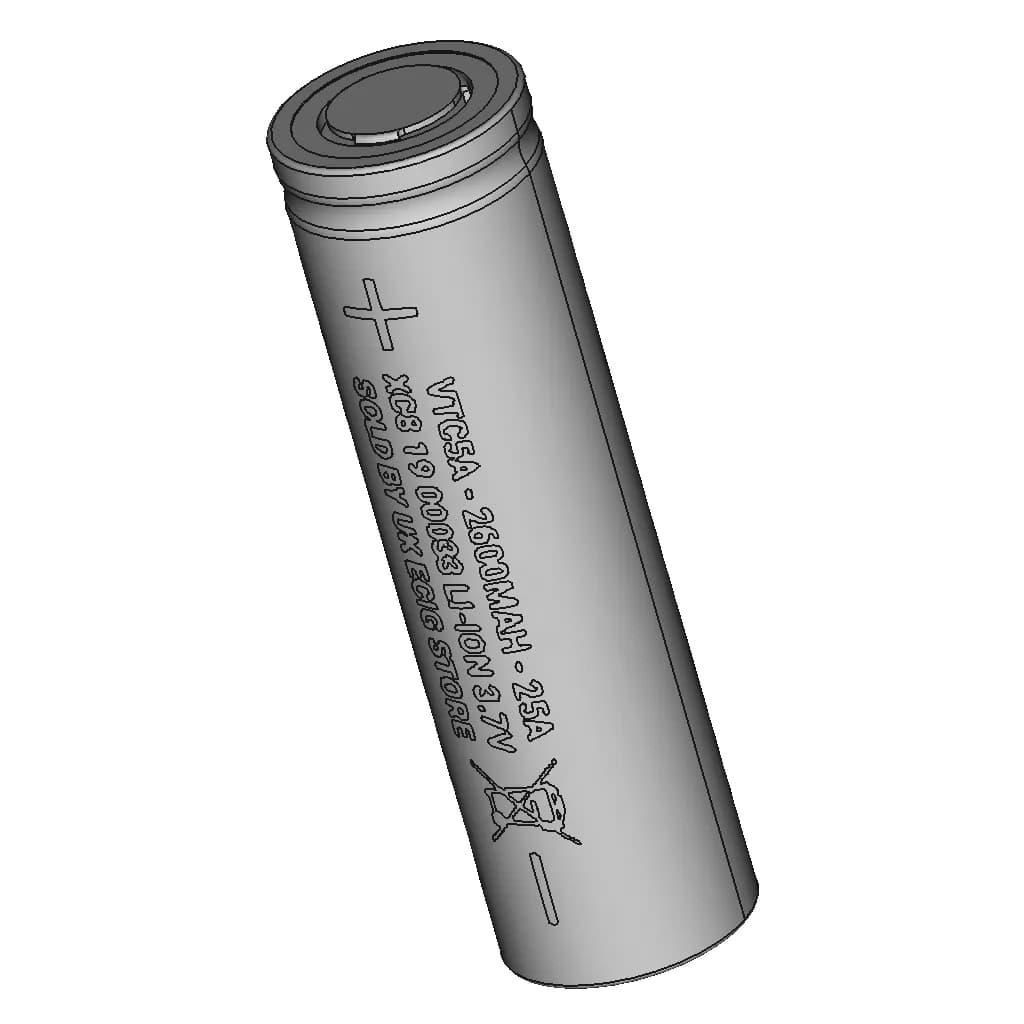 Sony Murata Vtc5A 18650 2600Mah 25A Battery - Downloadable CAD Representation_60_30_degree_snapshot