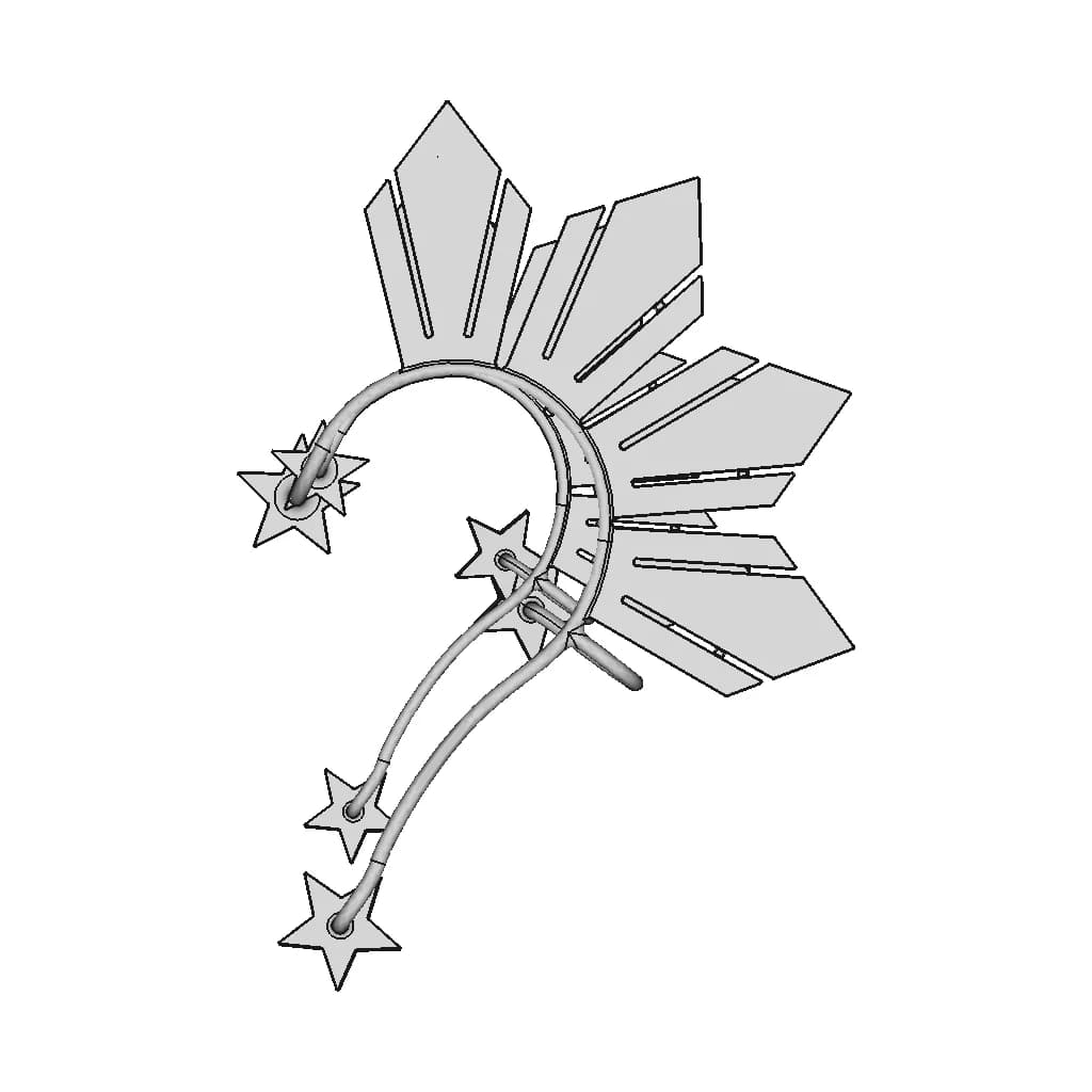 Three Stars And The Sun Earcuff | 3D Engineering Design File_0_90_degree_snapshot