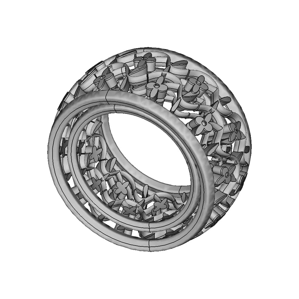 Gold Ring With Floral Decoration | 3D Engineering Design File_60_30_degree_snapshot