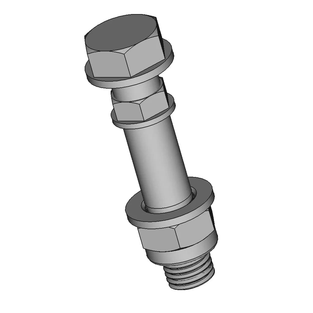 M24 Partial Thread With Washer And Nyloc Nut - Downloadable CAD Representation_60_30_degree_snapshot