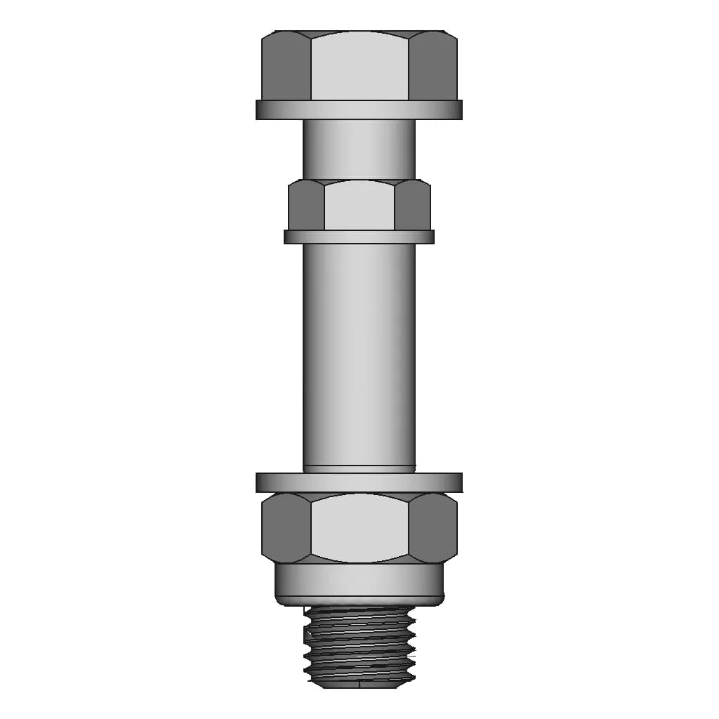 M24 Partial Thread With Washer And Nyloc Nut - Downloadable CAD Representation_90_0_degree_snapshot