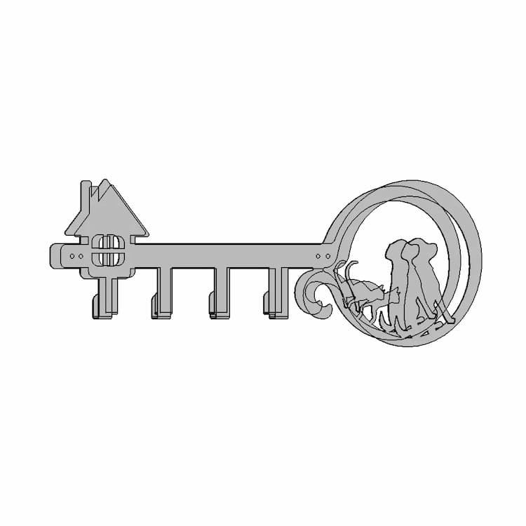 Metal Key Hanger With 4 Hooks For Mounting | Industrial CAD Design