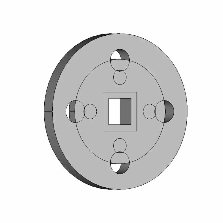 Circular Flange With Square Central Opening And Bolt | Industrial CAD Design