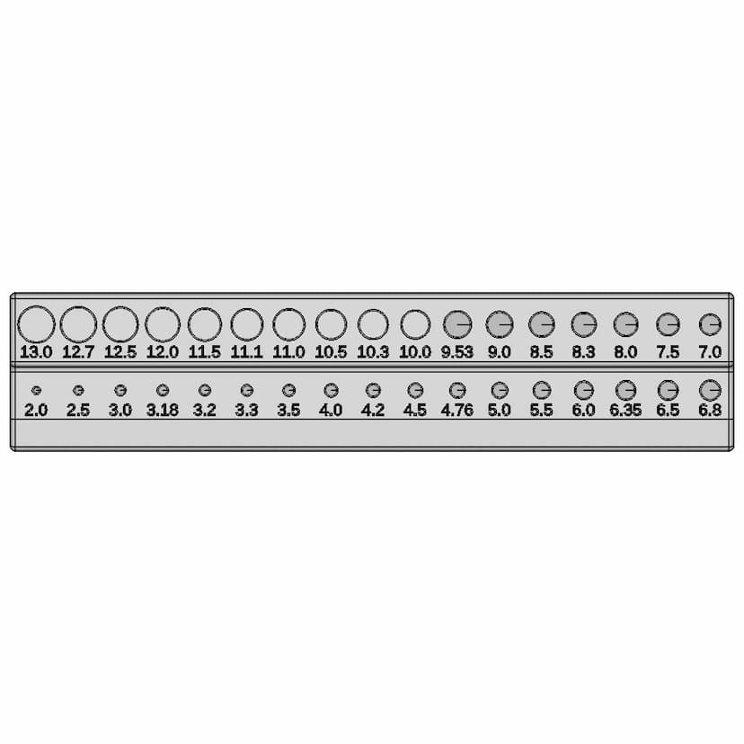 3D Printed Metric Tap Index for M1.6 to M12 Sizes